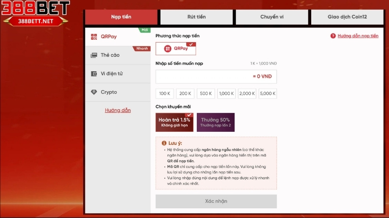 Cổng giao dịch 388bet đa dạng phương thức